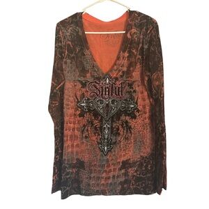 Sinful V-Neck Long Sleeve Top in Orange and Black